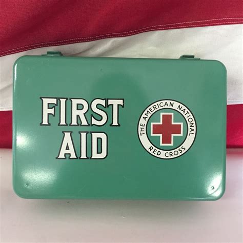 vintage first aid kit red metal box school bus|Vintage Wayne First Aid Kit School Bus Metal Case with Supplies .